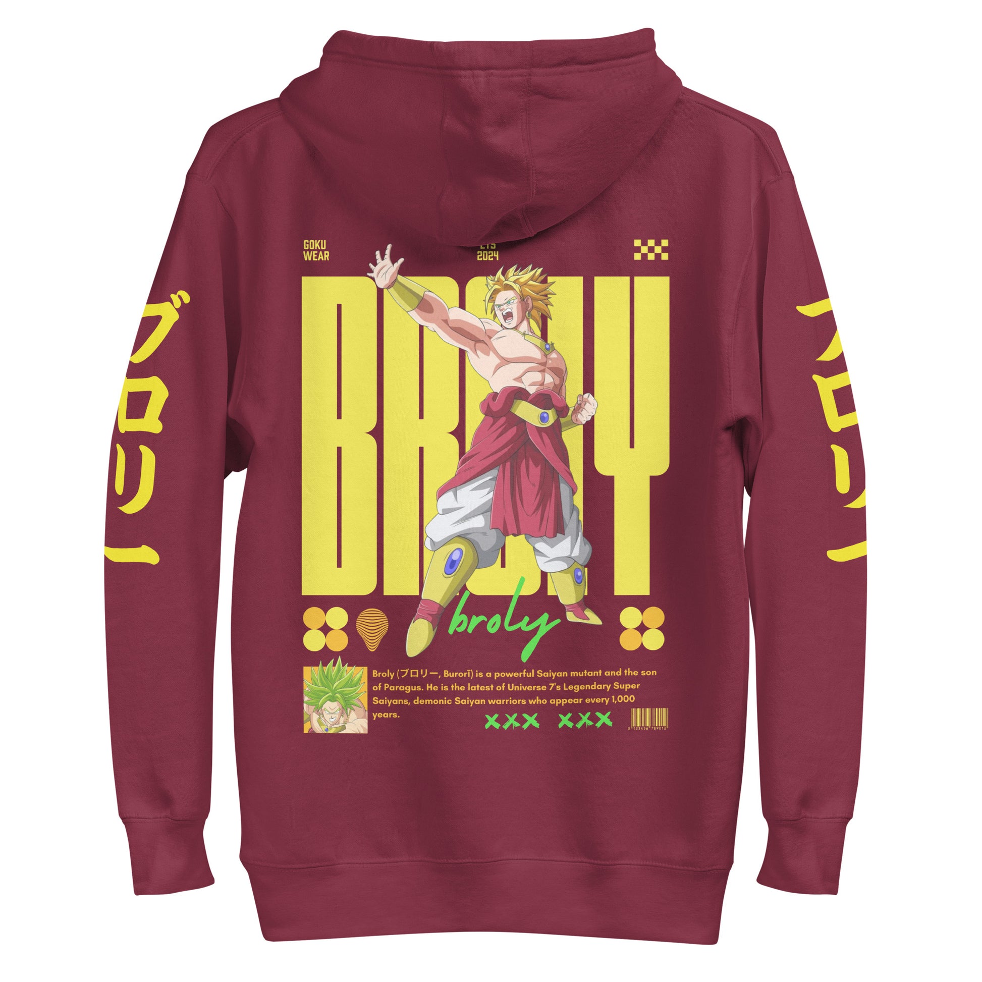 Back view of Broly Legendary Power Hoodie with striking Dragon Ball-inspired detail.