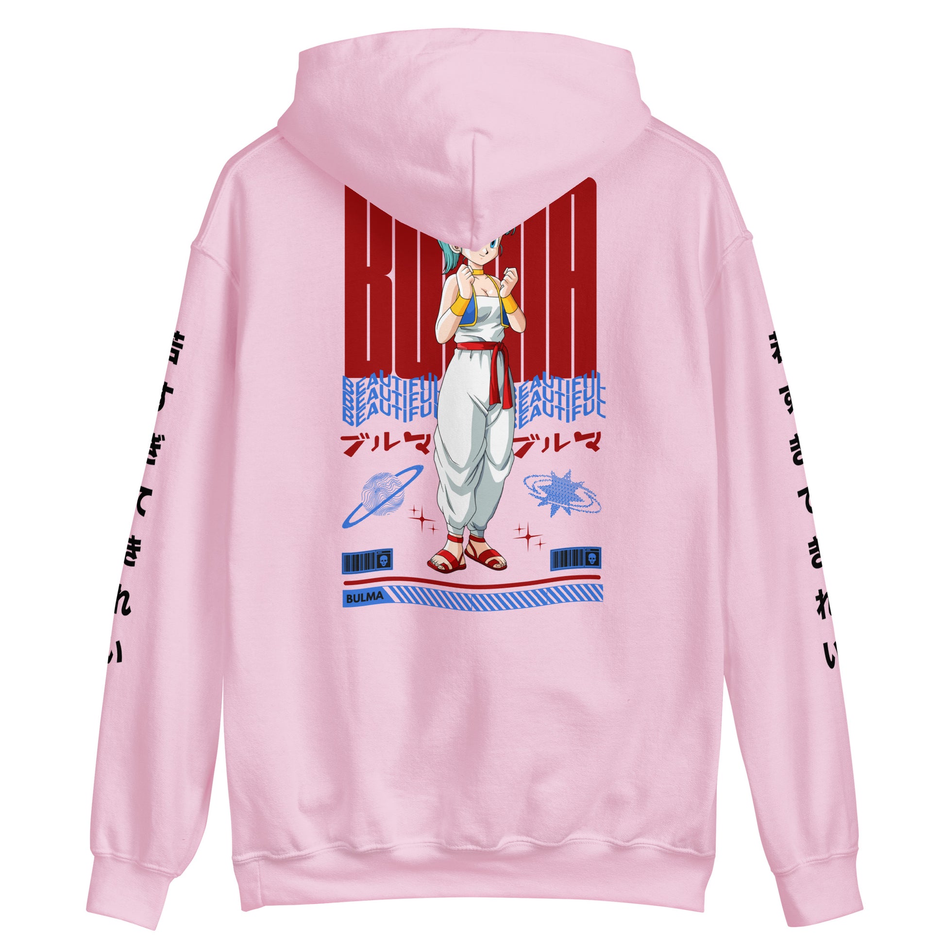 Back view of the Bulma Capsule Corp Pink Colour Hoodie showcasing its sleek design and soft fabric.