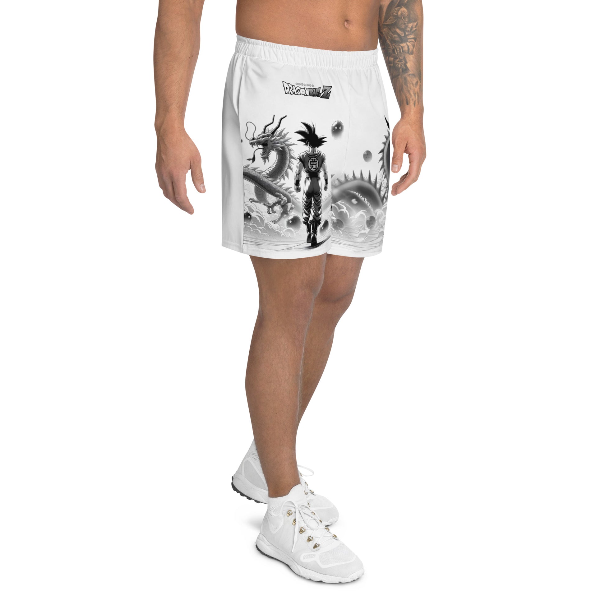 Lifestyle image of Dragon Ball Athletic Shorts being worn during a high-energy workout, highlighting breathability and comfort for an active lifestyle. Right Side 