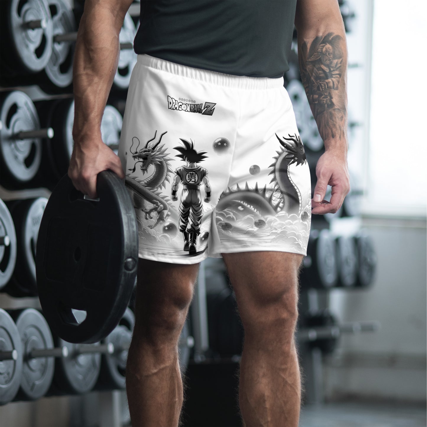 Lifestyle image of Dragon Ball Athletic Shorts being worn during a high-energy workout, highlighting breathability and comfort for an active lifestyle.