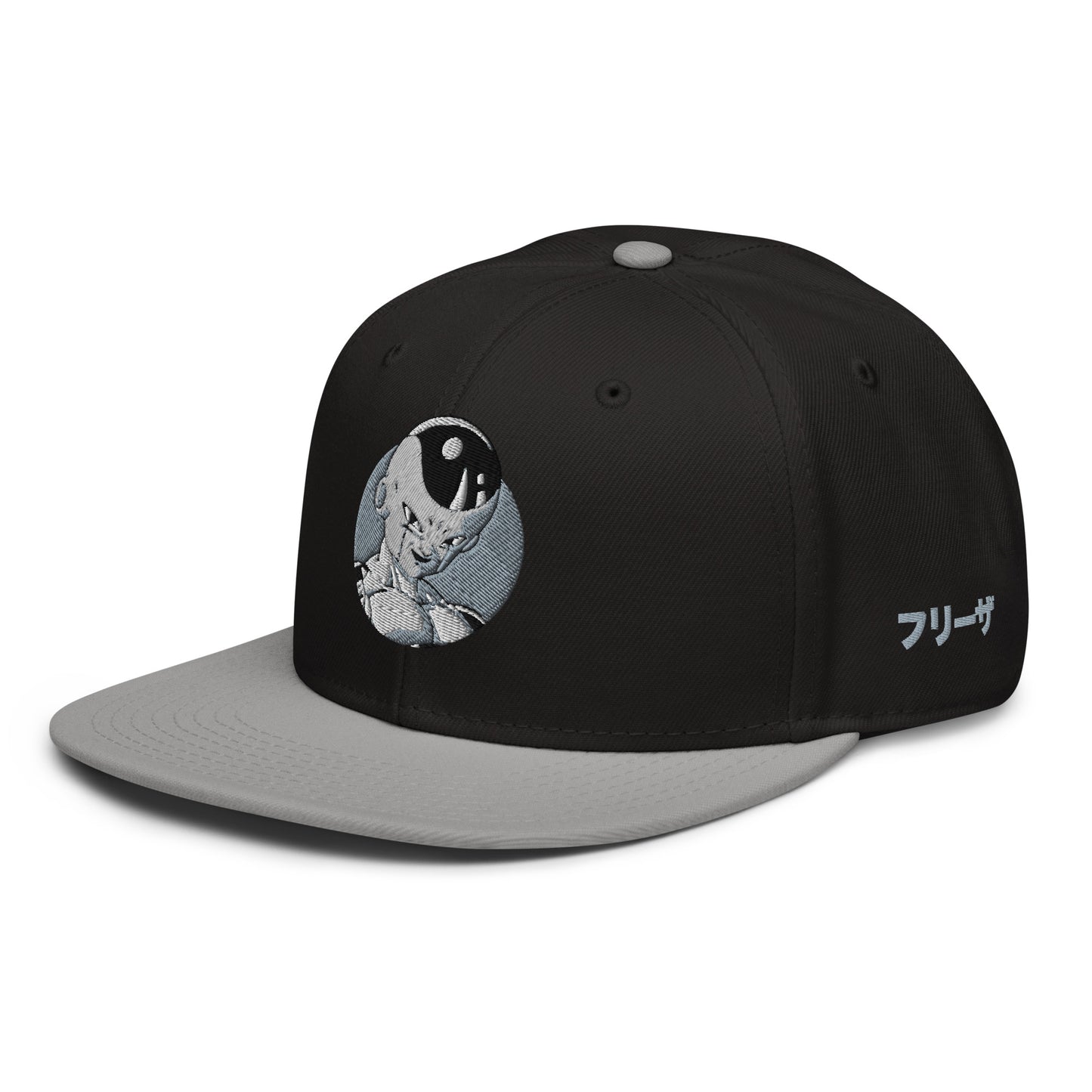 Left View of Frieza Snapback Hat with structured high-profile design and flat visor.