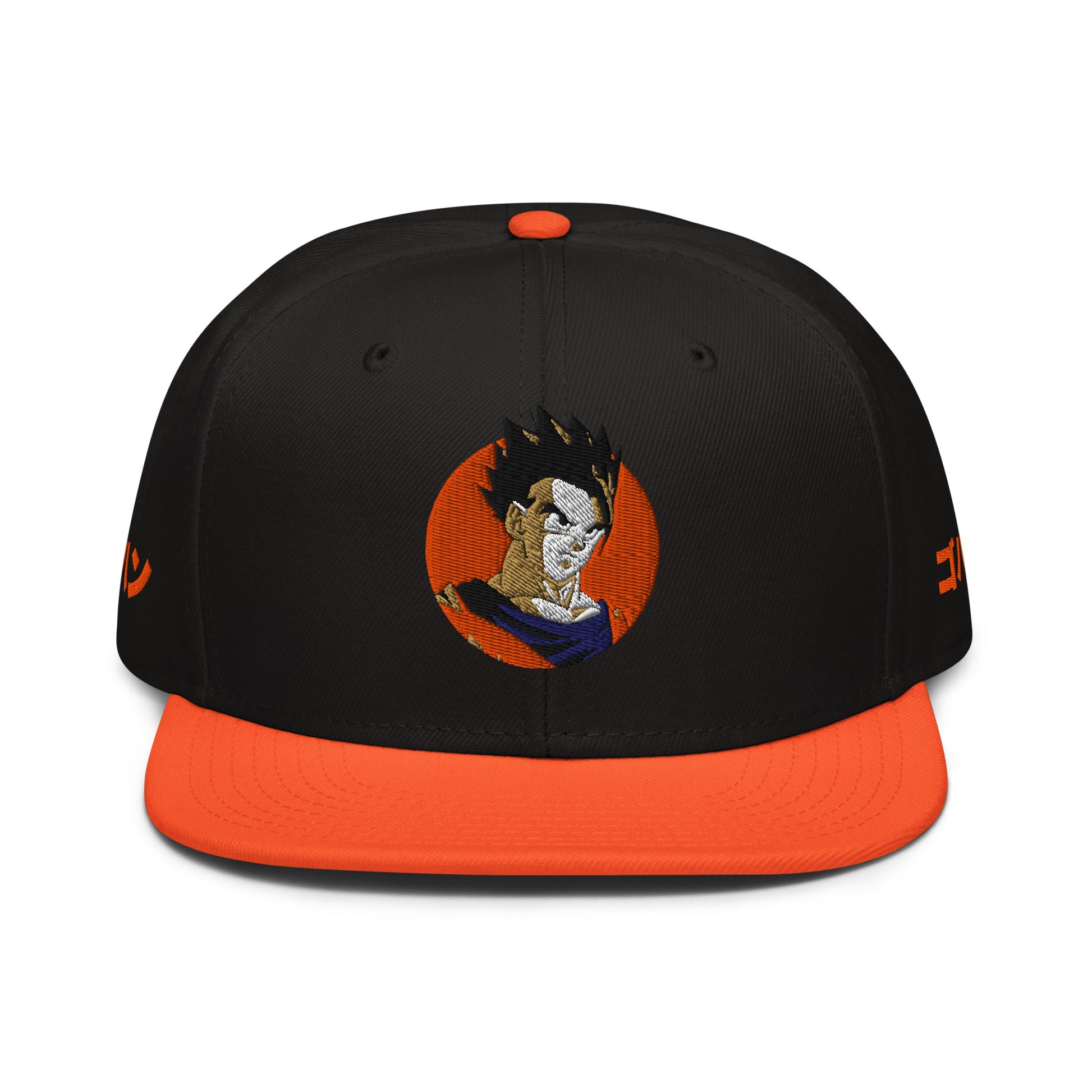 Gohan Snapback Hat with structured high-profile design and flat visor. Front side view