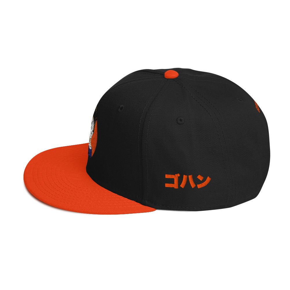 Gohan Snapback Hat with structured high-profile design and flat visor.Left Side view