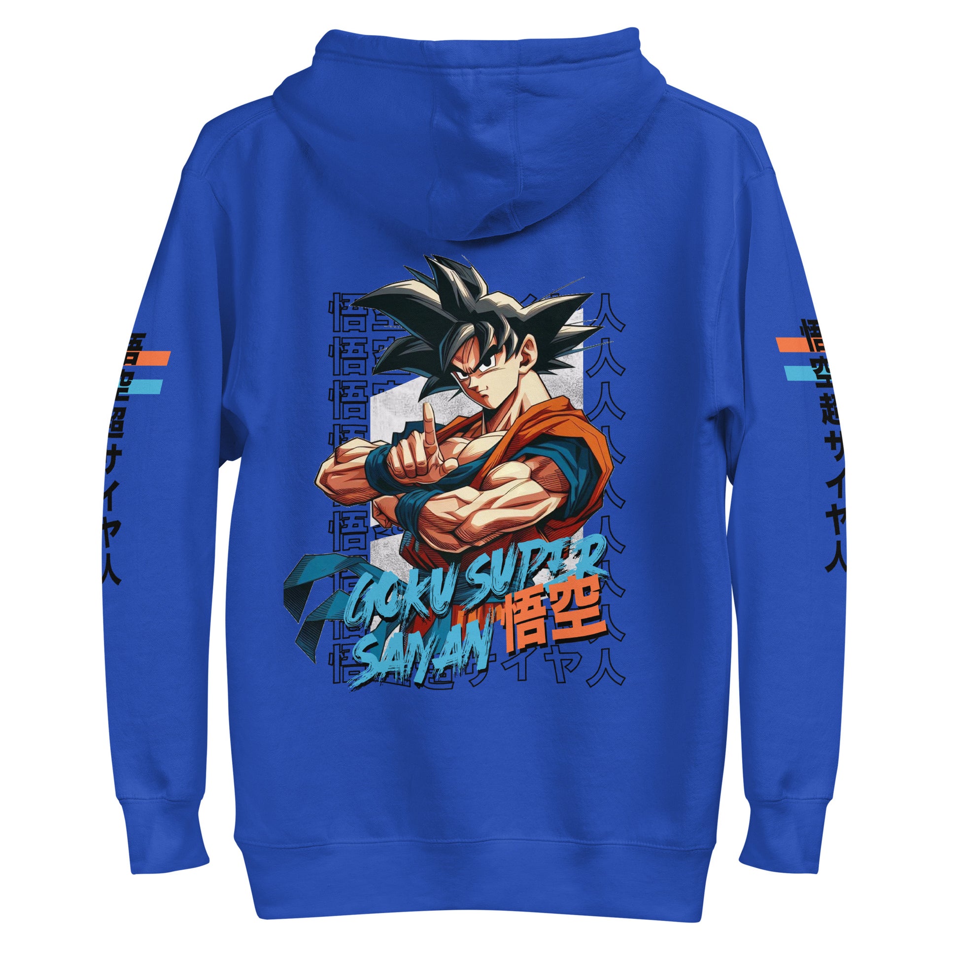 Back view highlighting the self-fabric patch and clean design of the Saiyan Symbol Team Royal Colour Hoodie.