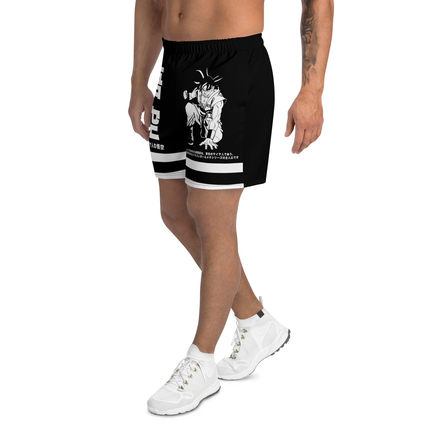  Lifestyle image of Goku Athletic Shorts worn during an outdoor activity, emphasizing breathability and flexibility for active wear. Left Side