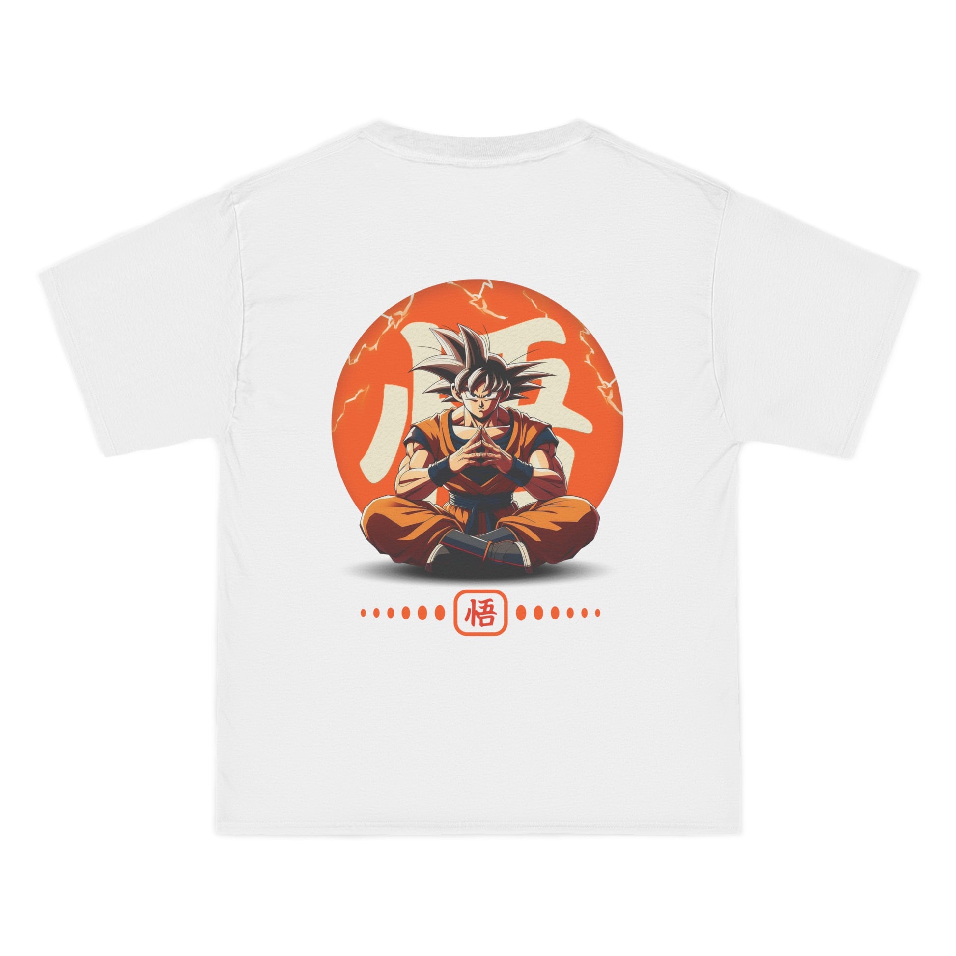 Back view of the Goku Kanji Short-Sleeve White T-Shirt featuring the Goku Kanji symbol, designed for Dragon Ball fans who love casual comfort.
