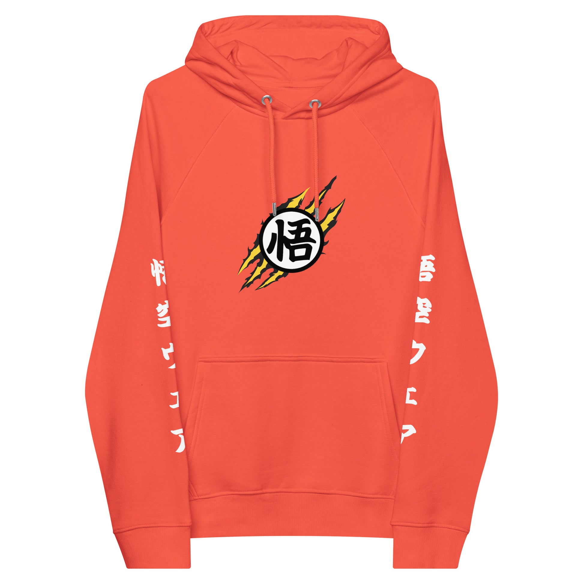 Front view of the Goku Legacy Themed Hoodie, showcasing its Saiyan-inspired design and raglan sleeves.