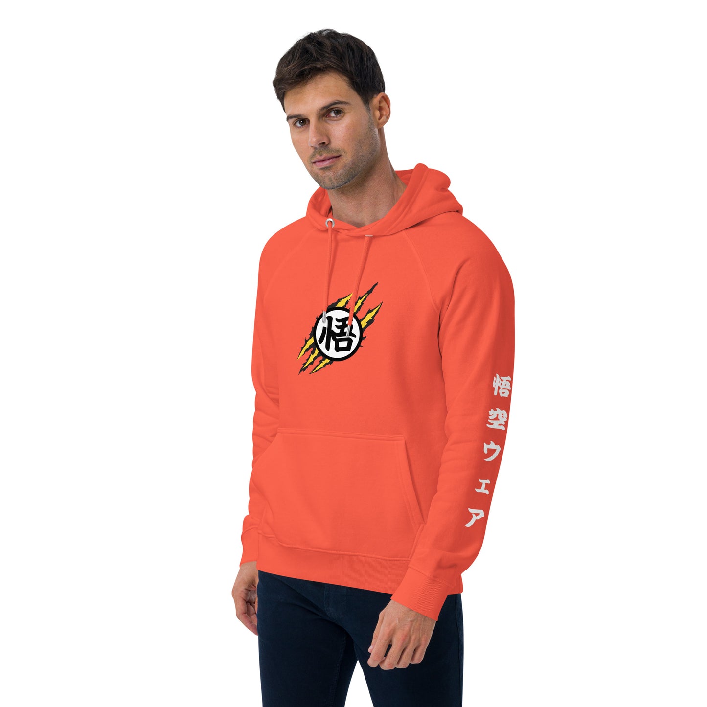 Model wearing the Goku Legacy Themed Hoodie styled with joggers for a casual look, ideal for Dragon Ball fans. Front Pose 