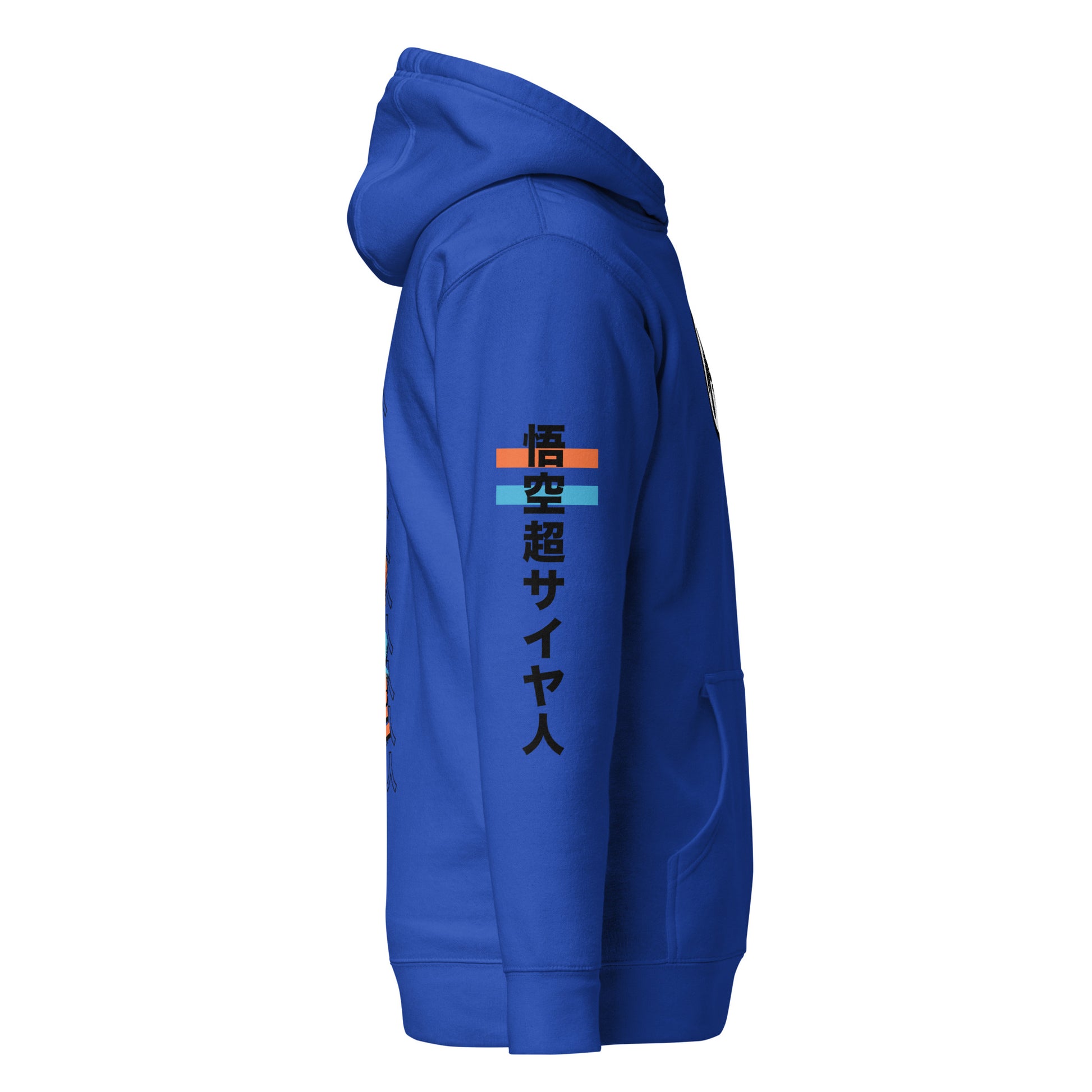  Left Side view highlighting the self-fabric patch and clean design of the Goku Saiyan Symbol Hoodie.