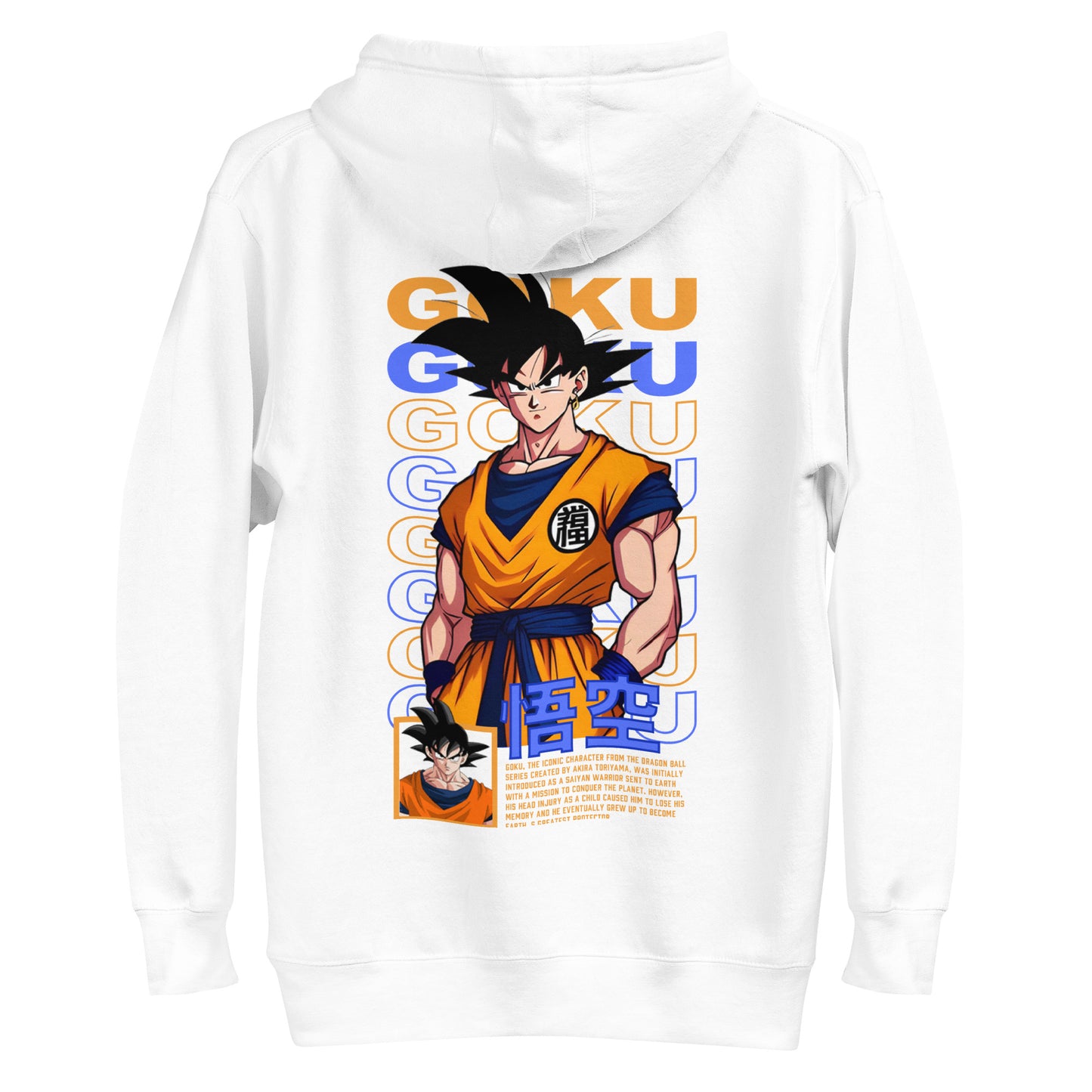 Back view of the Goku Saiyan White Hoodie, highlighting its sleek and simple design.