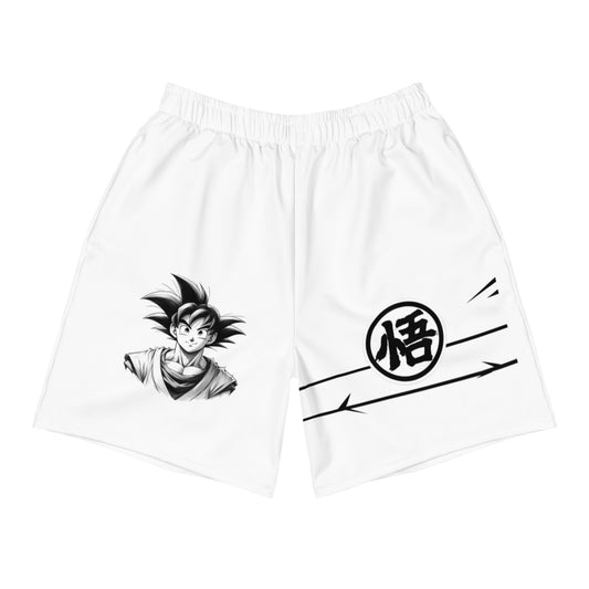 Front view of Goku Sign Athletic Shorts showcasing a sleek black design with anime-inspired details, ideal for fitness and casual wear.
