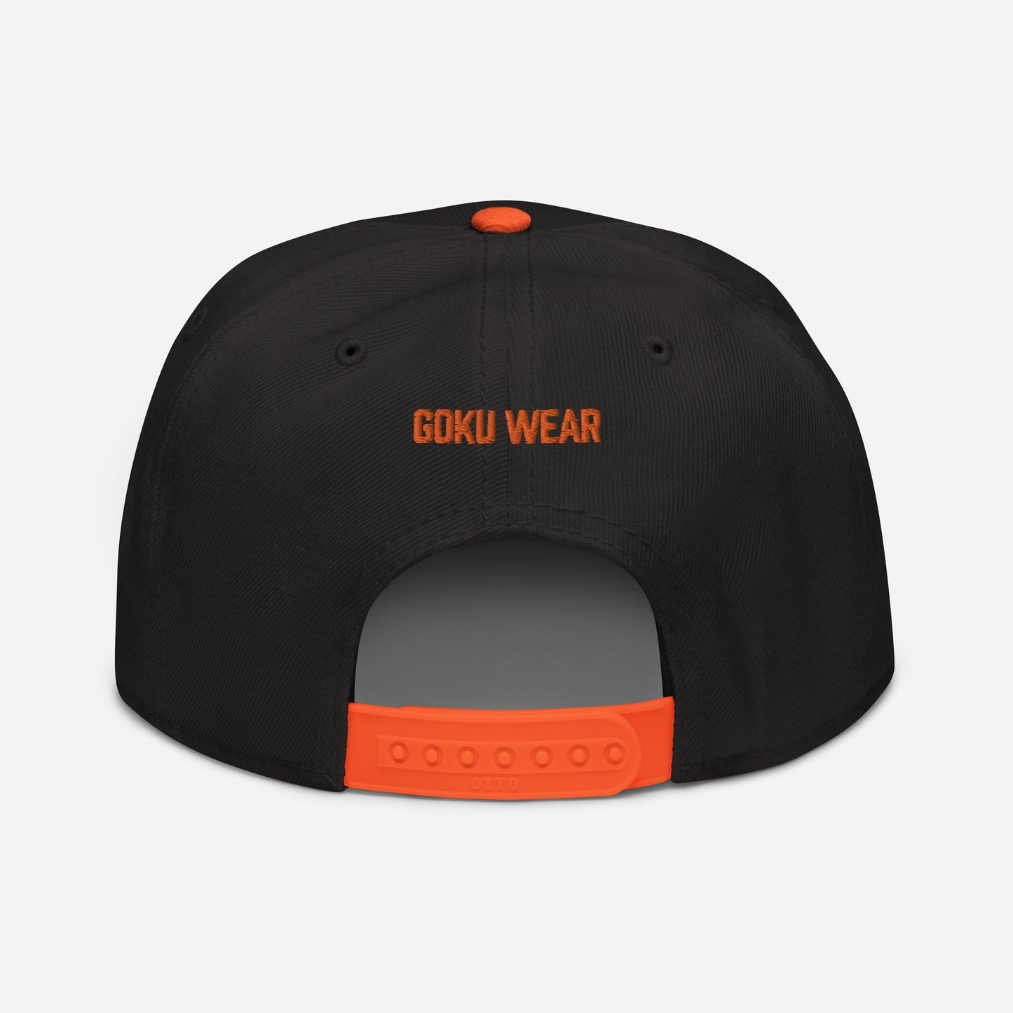 Back Side view of Goku Snapback Hat showcasing the detailed structure and adjustable plastic snap closure.