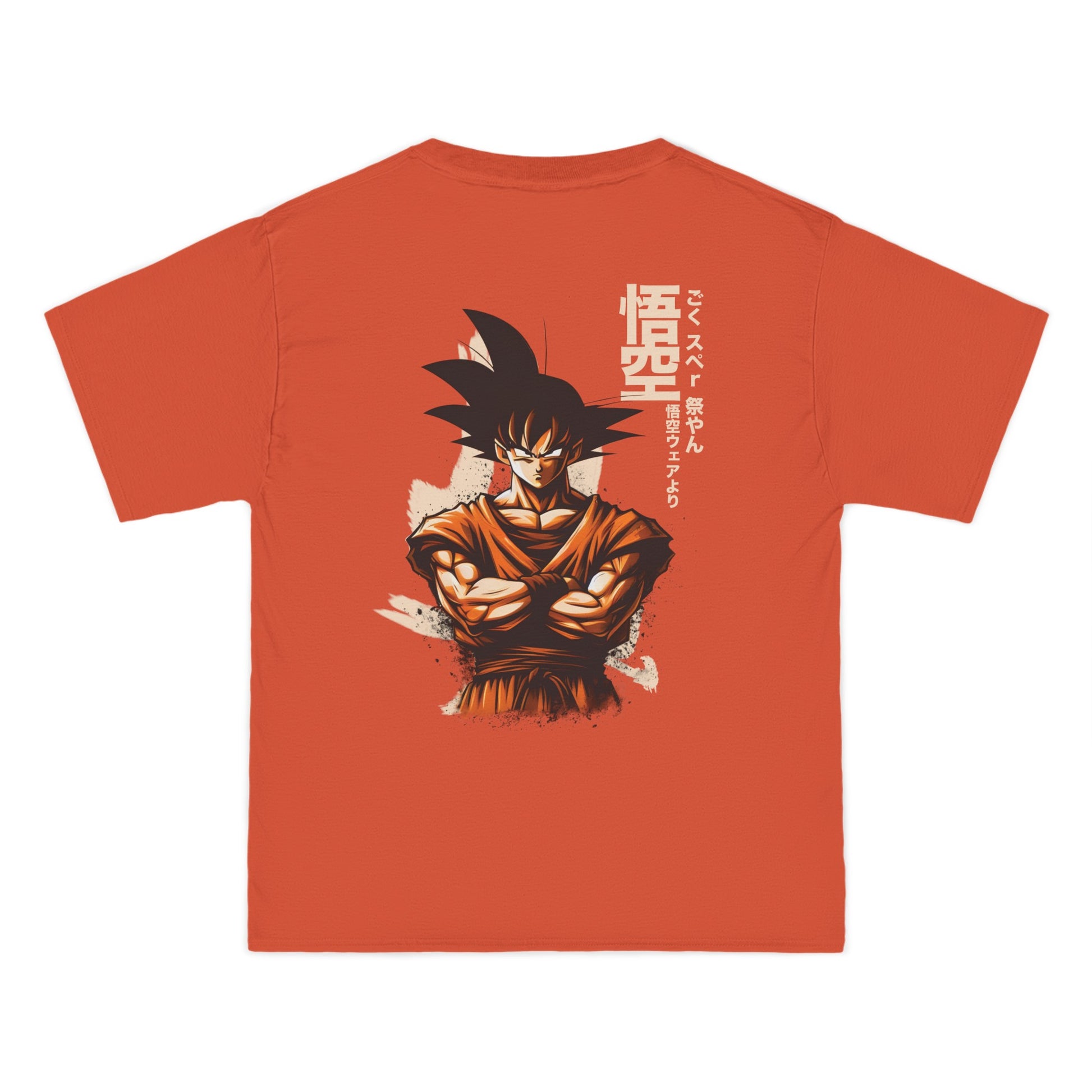  Back view of the Goku Themed Orange T-Shirt showcasing its simple design and relaxed fit for casual wear.