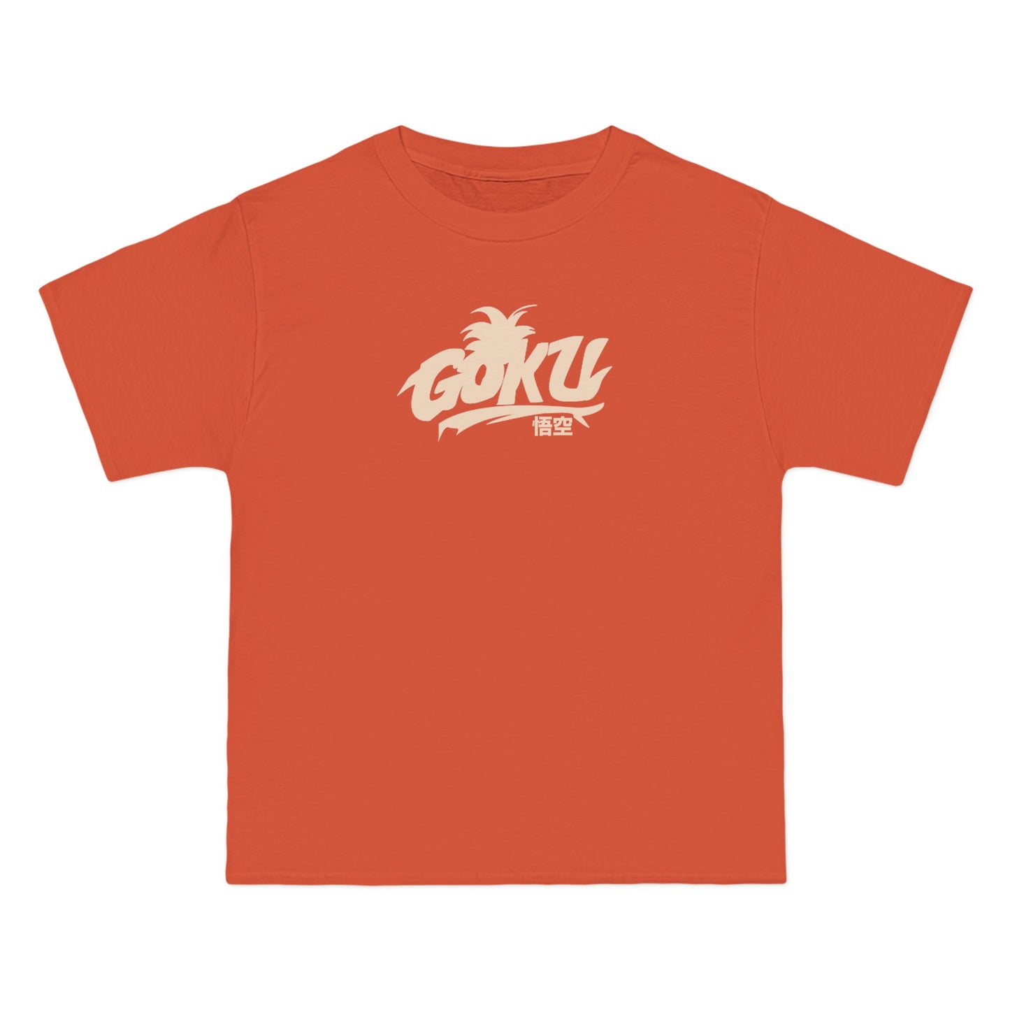 Front view of the Goku Themed Orange T-Shirt, featuring a relaxed fit and soft cotton fabric ideal for Dragon Ball fans.