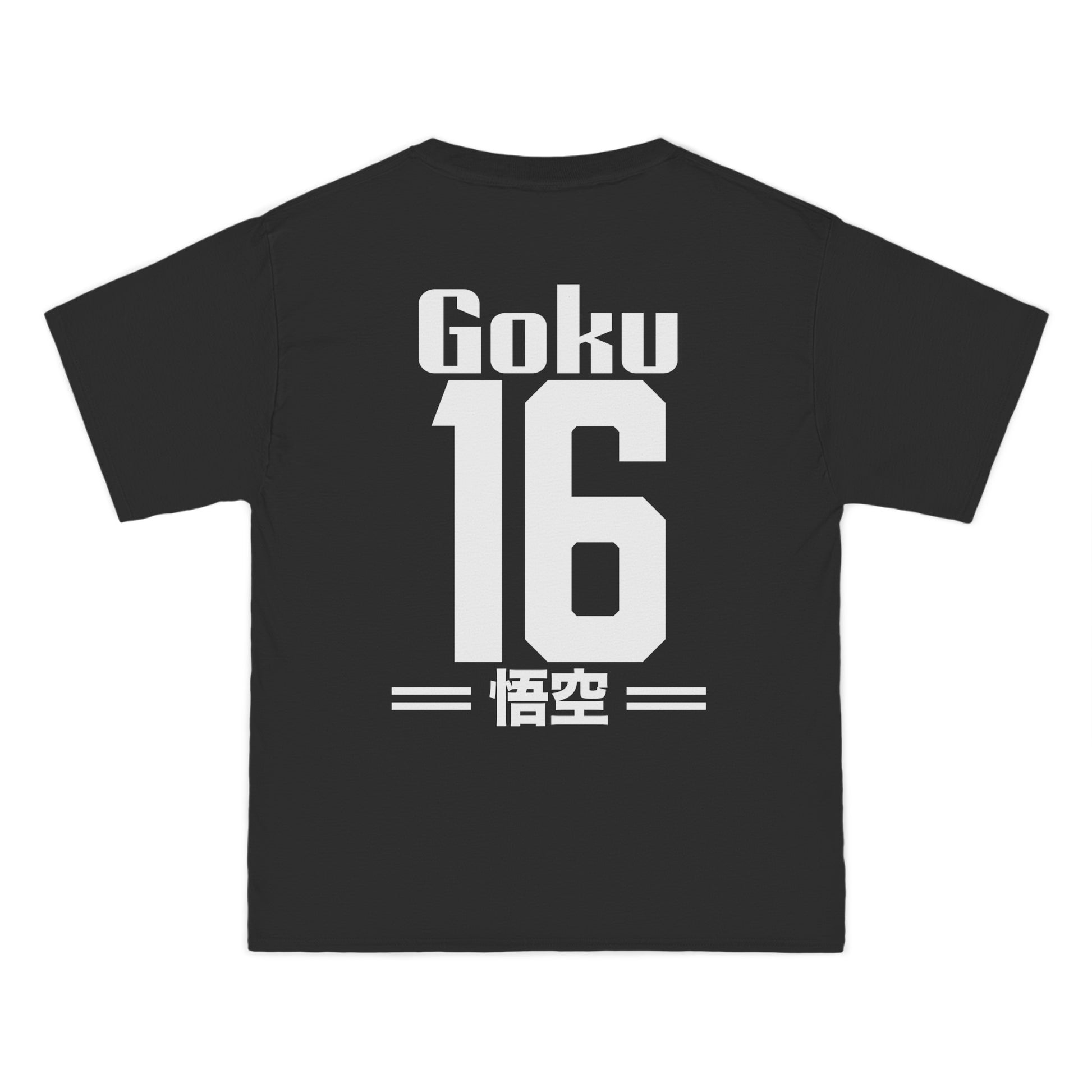 Back view of the Goku's Legacy 16 Anime Black T-Shirt showcasing the durable construction and relaxed style.