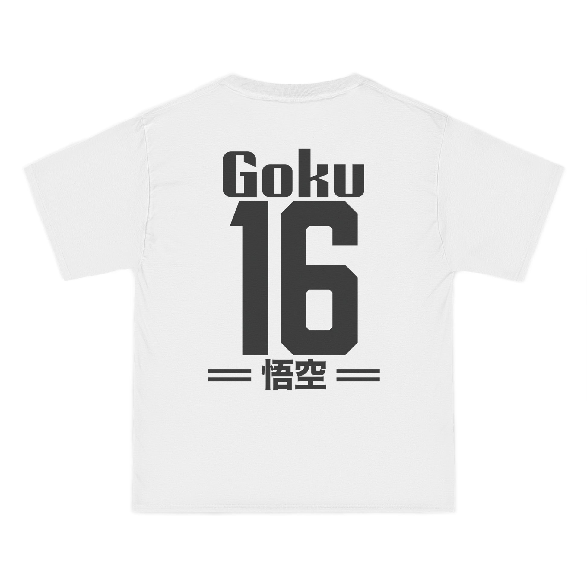 Back view of the Goku's Legacy 16 Anime White T-Shirt showcasing the durable construction and relaxed style.