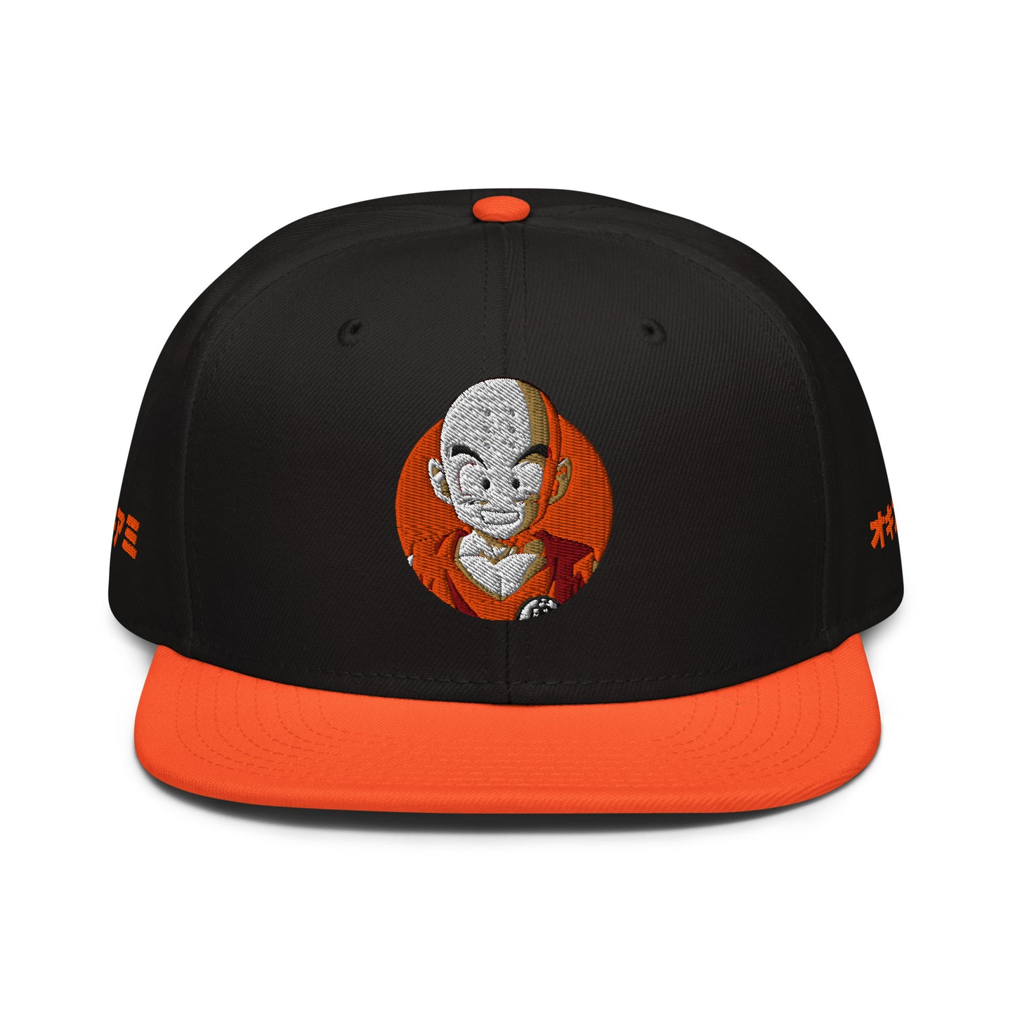 Krillin Snapback Hat with structured high-profile design and flat visor. Front View 