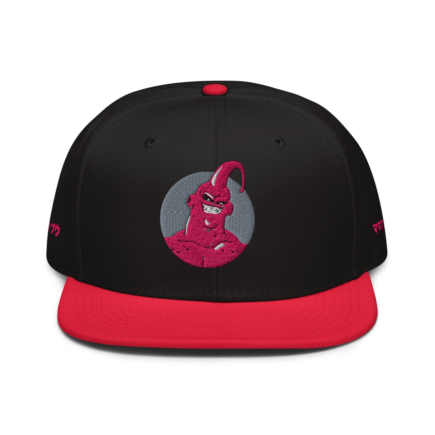 Majin Buu Snapback Hat featuring a high-profile structured design with a flat visor. Front View 