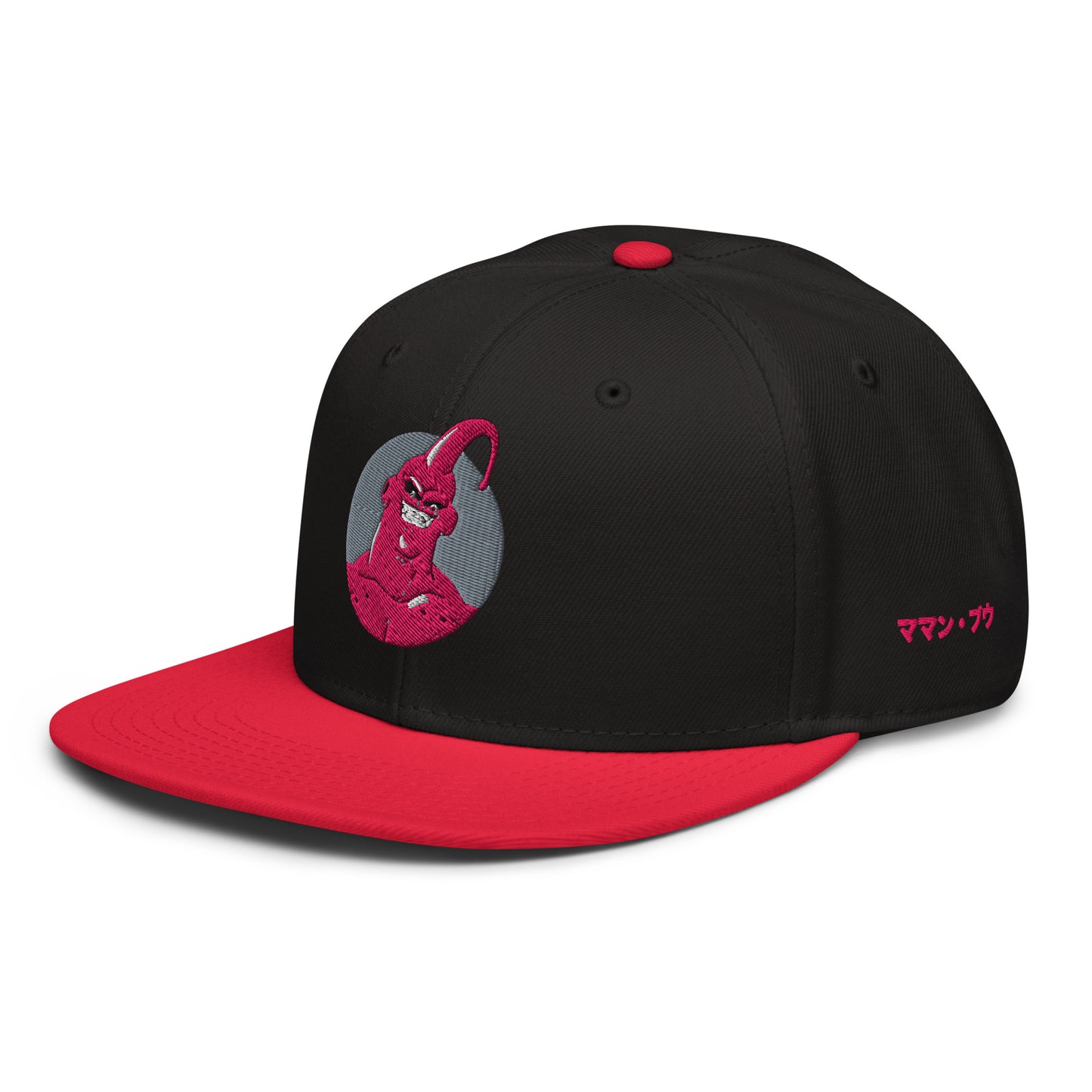 Side profile of the Majin Buu Snapback Hat with sleek anime streetwear design.Left side view 