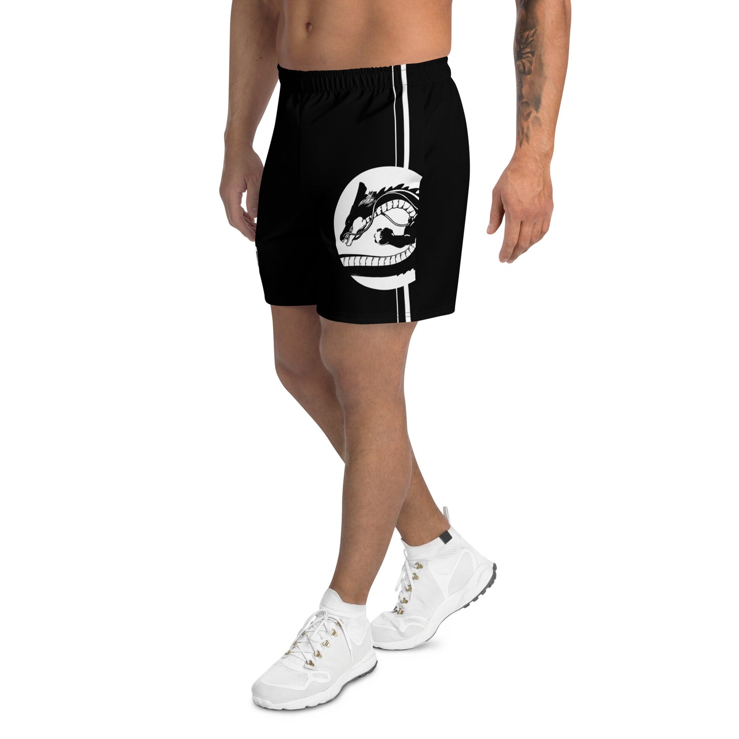 Shenron Athletic Shorts in a lifestyle setting, showcasing comfort and versatility for both fitness and leisure activities. Left Side 