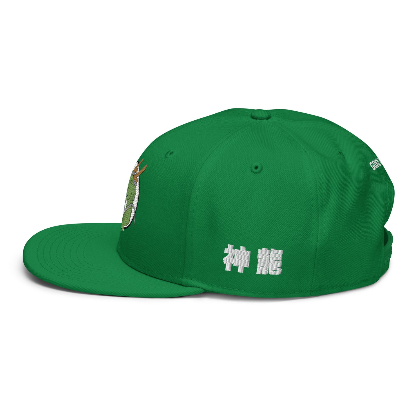 Left Side profile of Shenron Snapback Hat showcasing premium anime streetwear design.