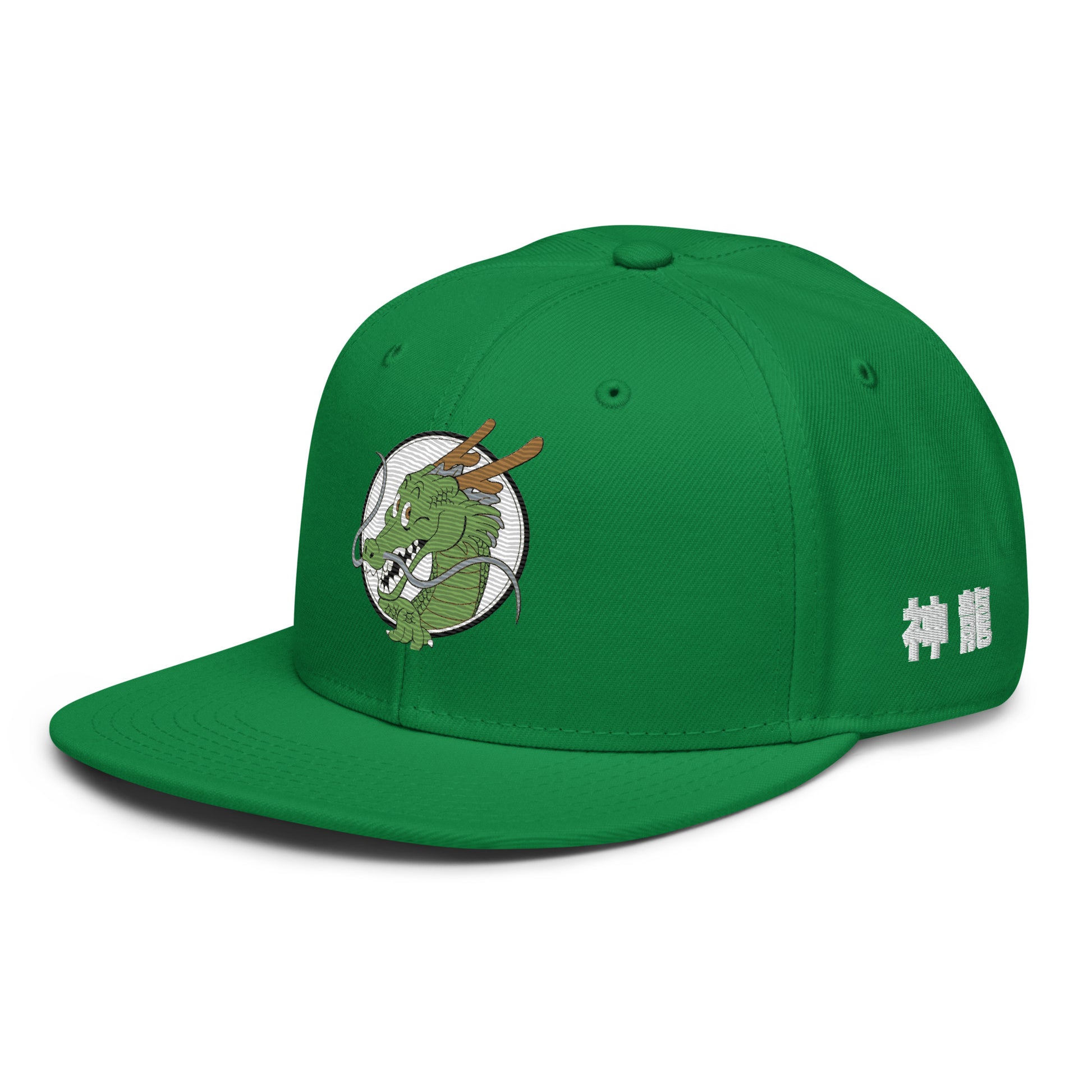 Left Side profile of Shenron Snapback Hat showcasing premium anime streetwear design.