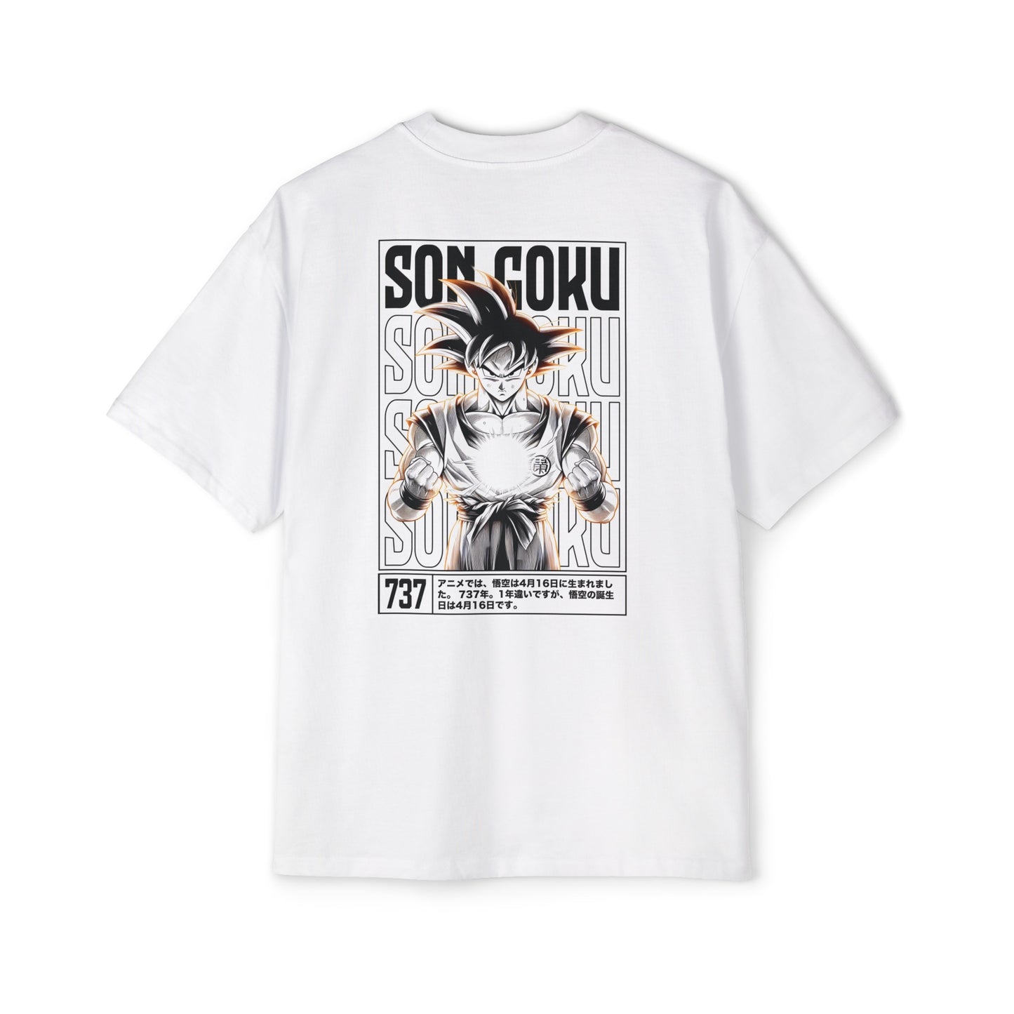 Back view of the Son Goku 737 Heavy Oversized Tee, highlighting the boxy, oversized fit and high-quality build.