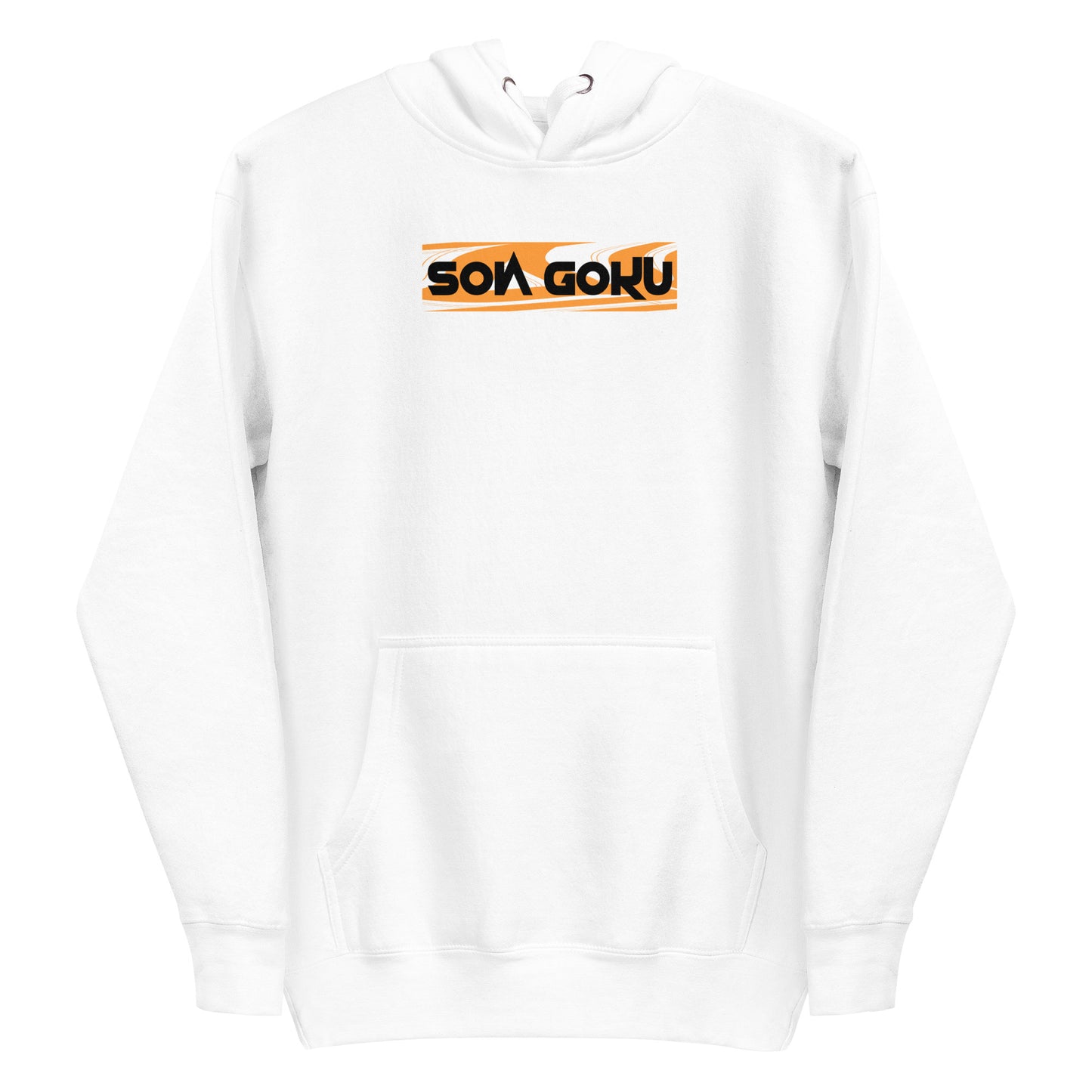 Front view of the Son Goku Warrior White Hoodie, featuring a bold design and premium comfort, perfect for anime fans and streetwear enthusiasts.