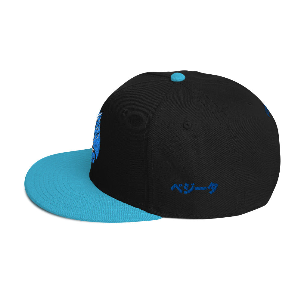 Left Side profile of Vegeta Snapback Hat showcasing its premium materials and bold design.